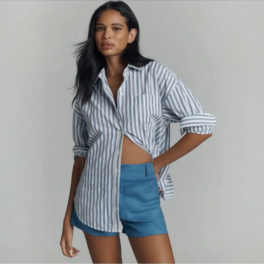 NWT Anthropologie Colette Shorts Maeve Linen Blue Size 31